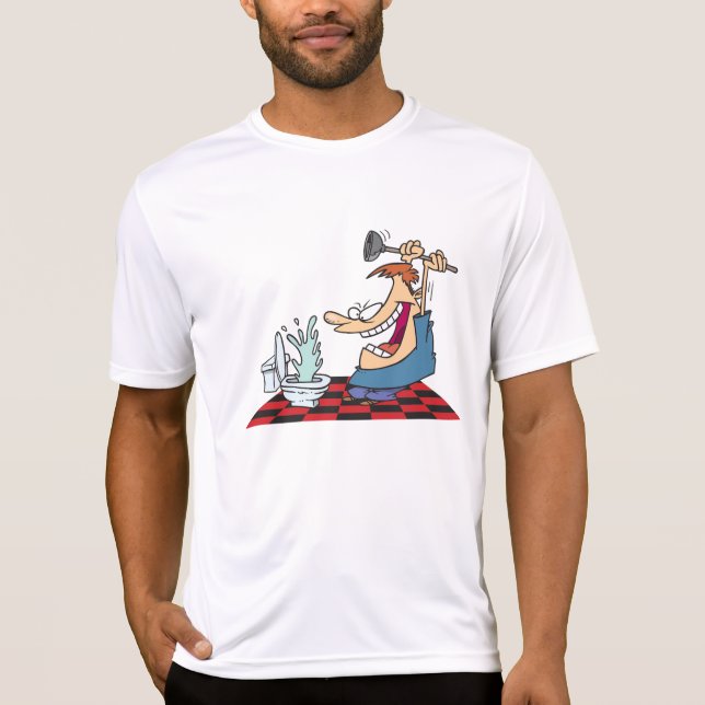 Funny Plumber with Toilet Plunge Humor T-Shirt (Front)