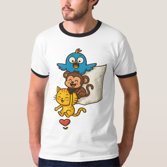 Funny Pocket Cartoon Trio – Cute Hanging T-Shirt (Front)
