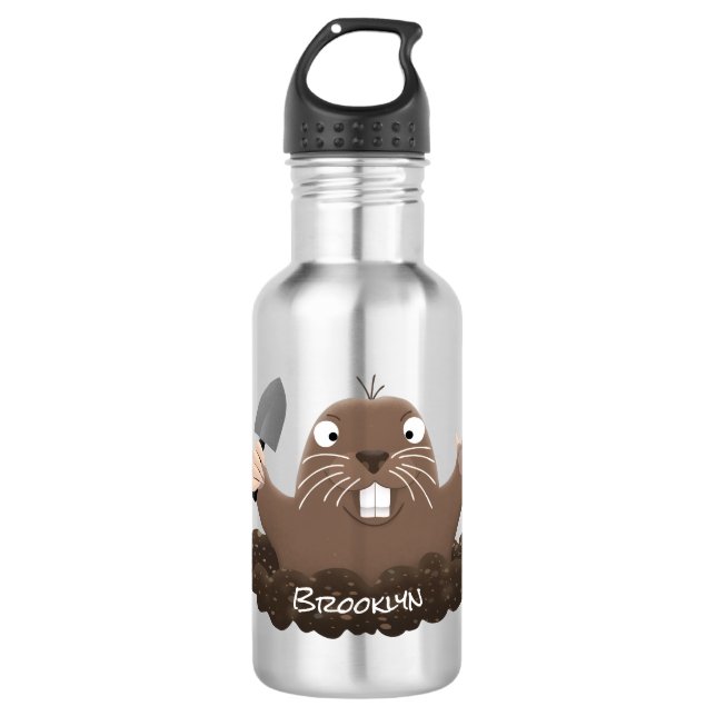 Funny pocket gopher digging cartoon illustration 532 ml water bottle (Front)