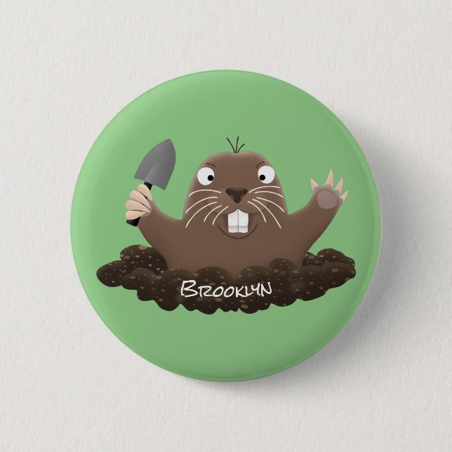 Funny pocket gopher digging cartoon illustration 6 cm round badge (Front)