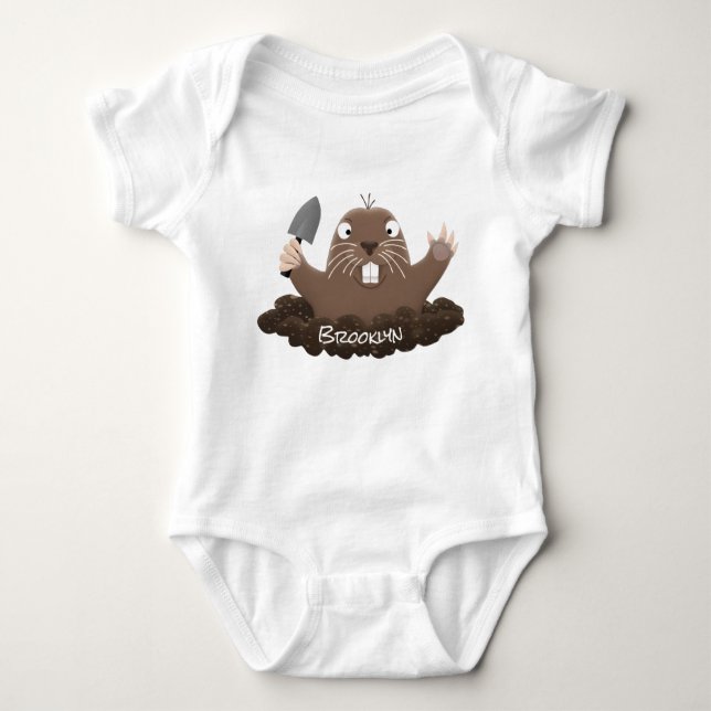 Funny pocket gopher digging cartoon illustration baby bodysuit (Front)