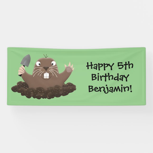Funny pocket gopher digging cartoon illustration banner (Horizontal)
