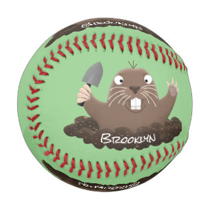 Funny pocket gopher digging cartoon illustration baseball