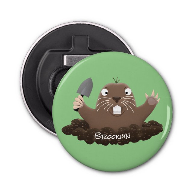 Funny pocket gopher digging cartoon illustration bottle opener (Front)