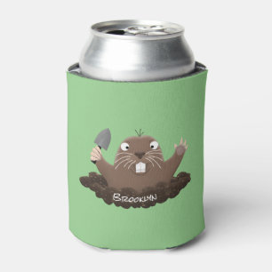 Funny pocket gopher digging cartoon illustration can cooler