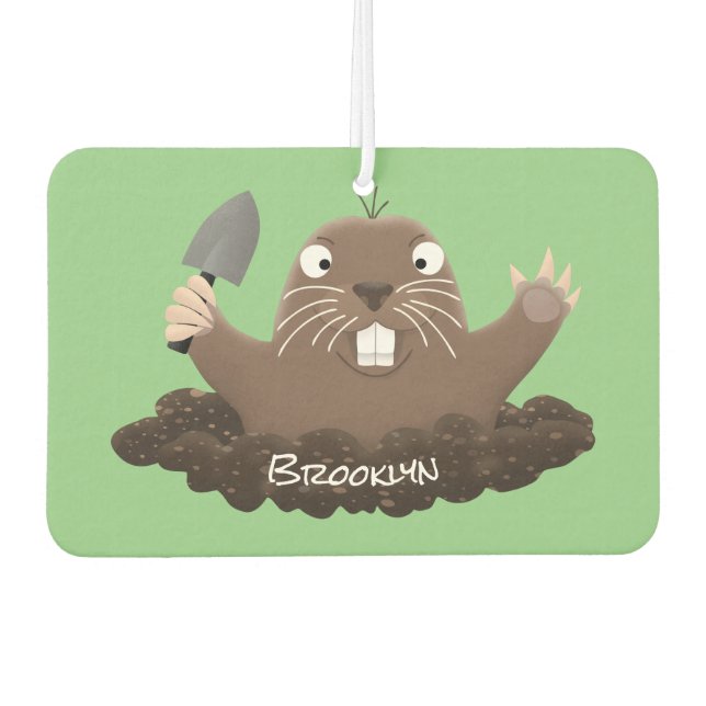 Funny pocket gopher digging cartoon illustration car air freshener (Front)