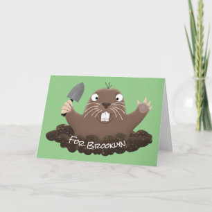 Funny pocket gopher digging cartoon illustration card