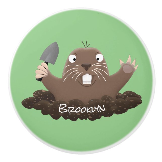 Funny pocket gopher digging cartoon illustration ceramic knob (Front)