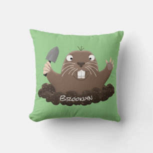 Funny pocket gopher digging cartoon illustration cushion
