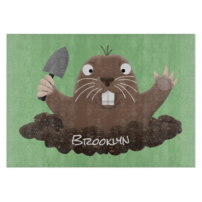 Funny pocket gopher digging cartoon illustration cutting board (Front)