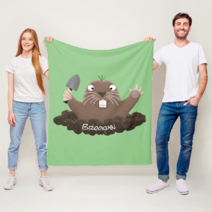 Funny pocket gopher digging cartoon illustration  fleece blanket