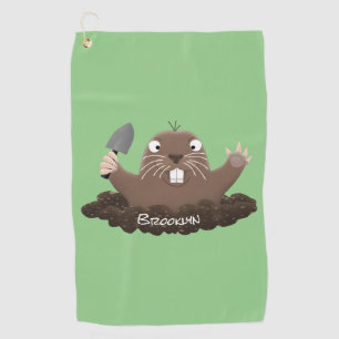 Funny pocket gopher digging cartoon illustration  golf towel