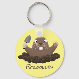 Funny pocket gopher digging cartoon illustration key ring