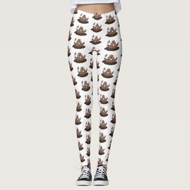 Funny pocket gopher digging cartoon illustration leggings (Front)