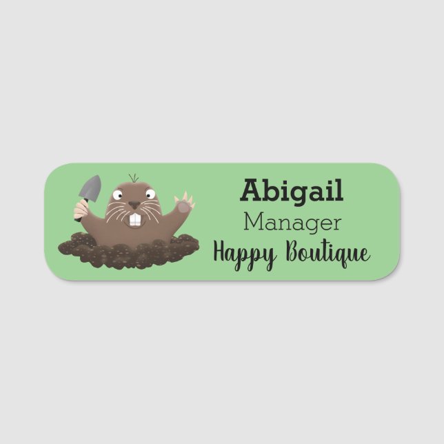 Funny pocket gopher digging cartoon illustration name tag (Front)