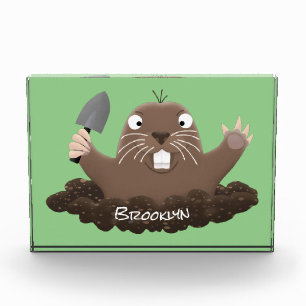 Funny pocket gopher digging cartoon illustration photo block