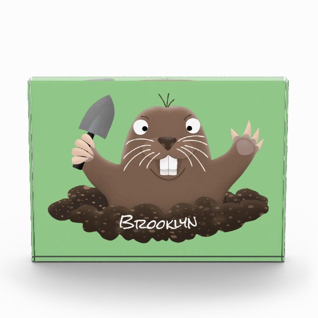 Funny pocket gopher digging cartoon illustration photo block (Front)