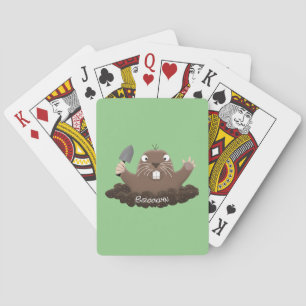 Funny pocket gopher digging cartoon illustration playing cards