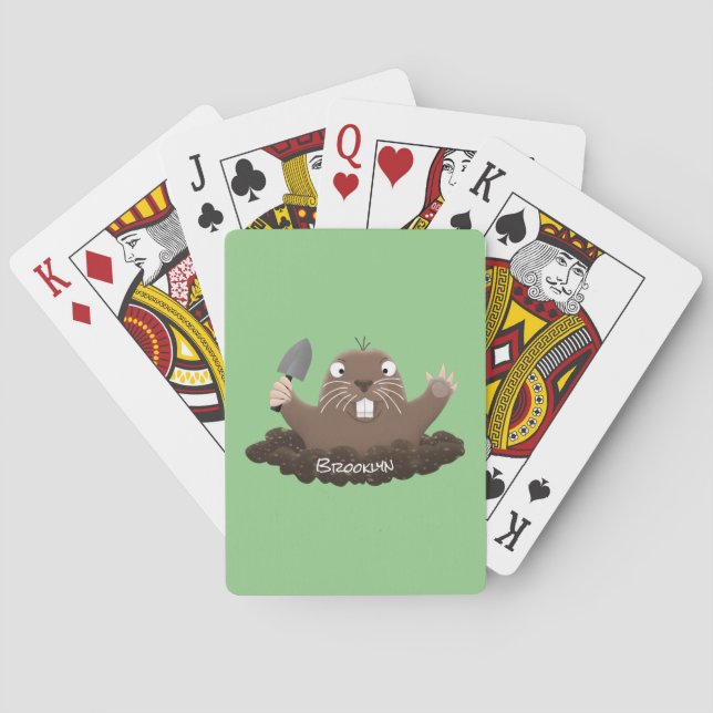 Funny pocket gopher digging cartoon illustration playing cards (Back)