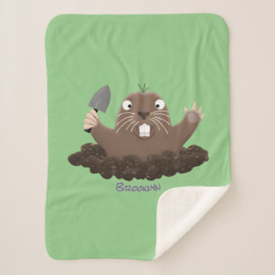 Funny pocket gopher digging cartoon illustration sherpa blanket