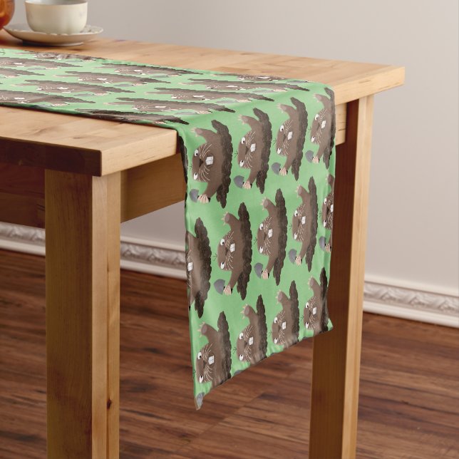 Funny pocket gopher digging cartoon illustration short table runner (In Situ)