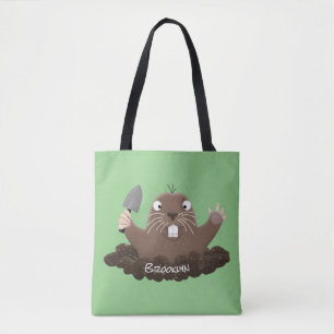 Funny pocket gopher digging cartoon illustration tote bag