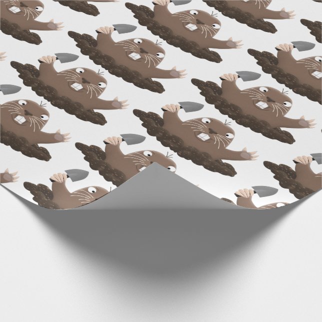 Funny pocket gopher digging cartoon illustration wrapping paper (Corner)