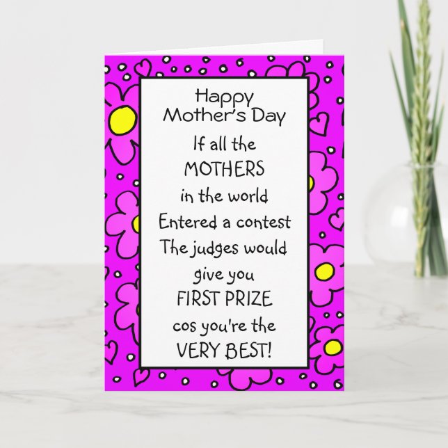 Funny Poem Pink Best Mothers Day Card (Front)