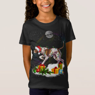 Funny Pointer Dog Christmas Lights Santa Hat Xmas T-Shirt