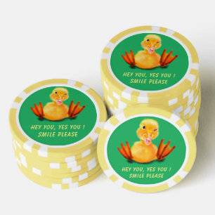 Funny Poker Chips with Happy Duck Catchy Text
