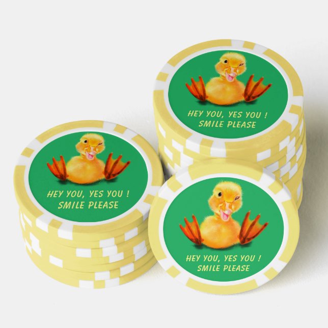 Funny Poker Chips with Happy Duck Catchy Text (Stack)