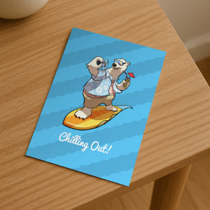 Funny Polar Bear Chilling Out Sun & Surf Cartoon Postcard