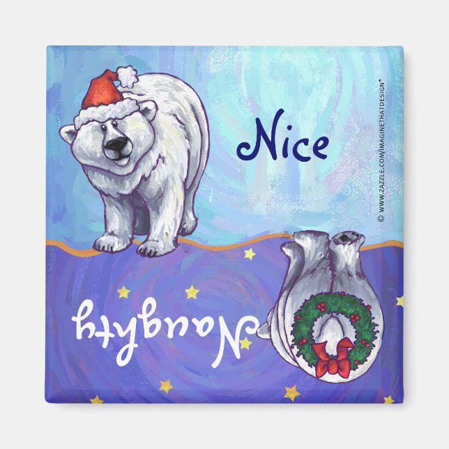 Funny Polar Bear Naughty Nice Holiday Magnet (Front)