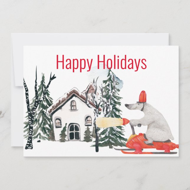 Funny Polar Bear on Snowmobile Holiday Card (Front)