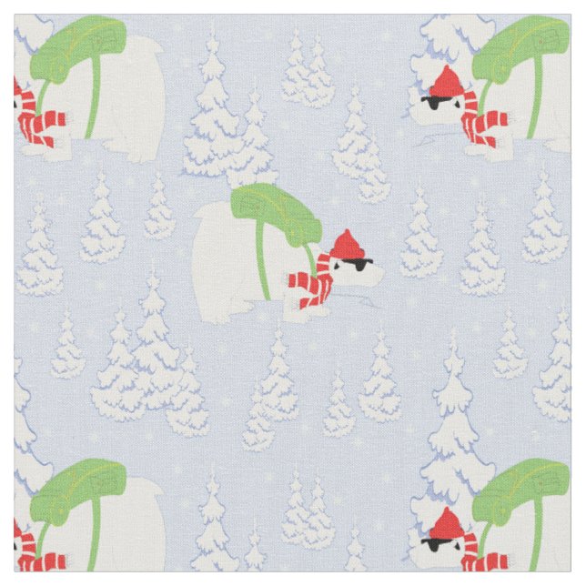 funny polar bear santa fabric (Close Up)