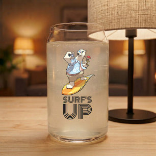 Funny Polar Bear Surfer Surf's Up Animal Cartoon Can Glass