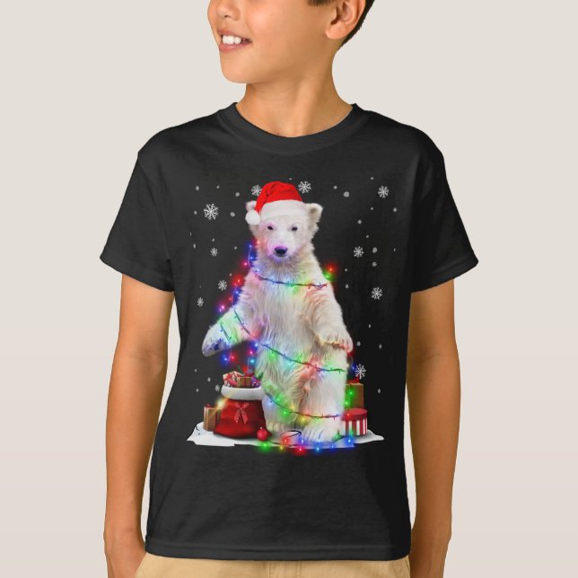 Funny Polar bear Tree Christmas Lights Xmas Pajama T-Shirt (Front)