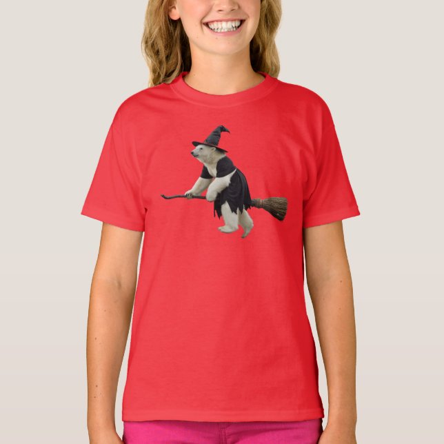Funny Polar Bear Witch Kids' T-Shirt (Front)
