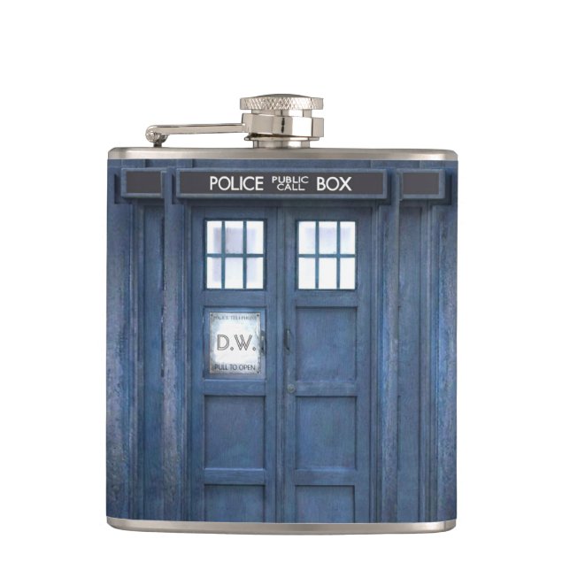 Funny Police call box, add monogram Hip Flask (Front)