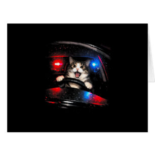Funny Police Cat Driving Car Vintage Cat Meme