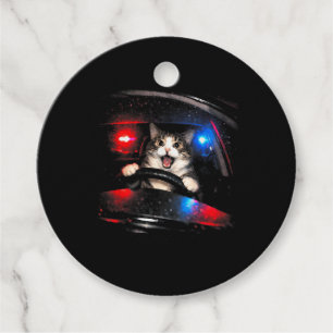 Funny Police Cat Driving Car Vintage Cat Meme Favour Tags