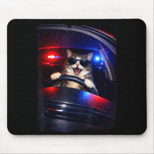 Funny police crazy cat driving car funny cat memeF Mouse Pad