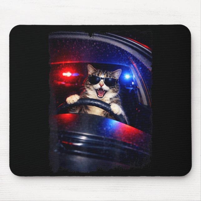 Funny police crazy cat driving car funny cat memeF Mouse Pad (Front)