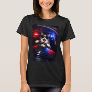 Funny police crazy cat driving car funny cat memeF T-Shirt