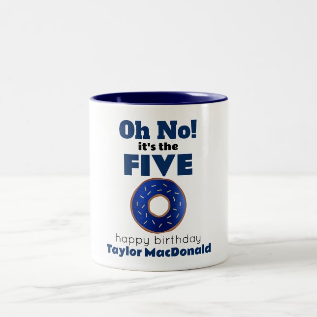 Funny Police Doughnut 50th Birthday Two-Tone Coffee Mug (Center)