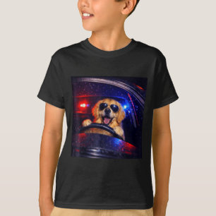 Funny police golden retriever driving car dog meme T-Shirt
