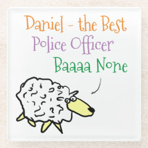 Funny Police Officer Sheep Best Baaa None Cartoon Glass Coaster
