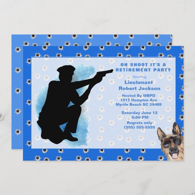  Funny Police Oh Shoot Bullet Holes Retirement   Invitation (Front/Back)