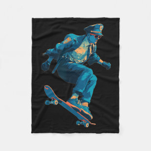 Funny Police with Skateboard for Cops and Skater Fleece Blanket
