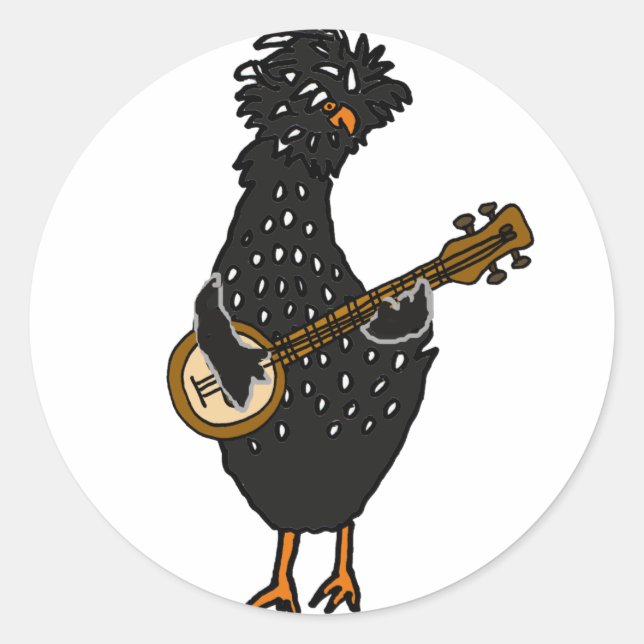 Funny Polish Chicken Playing Banjo Art Classic Round Sticker (Front)
